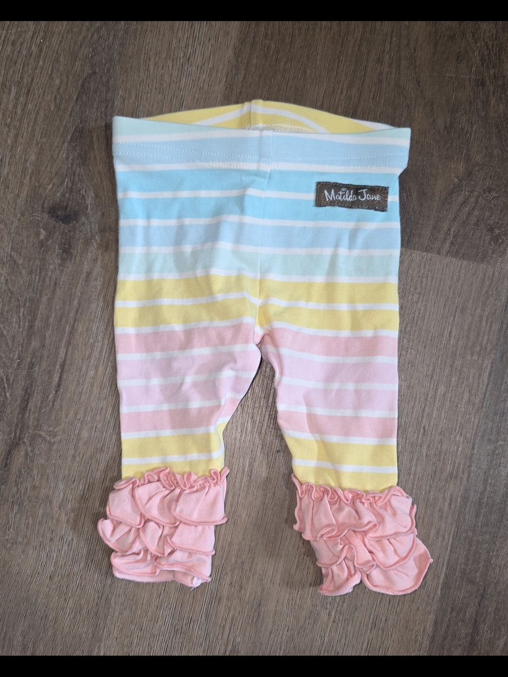 Matilda Jane Pastel Stripe Ruffle Capri Leggings - Yellow, Pink, Blue